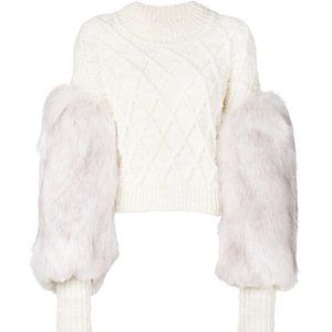 Philosophy Di Lorenzo Serafina White Faux Fur Sleeved Sweater